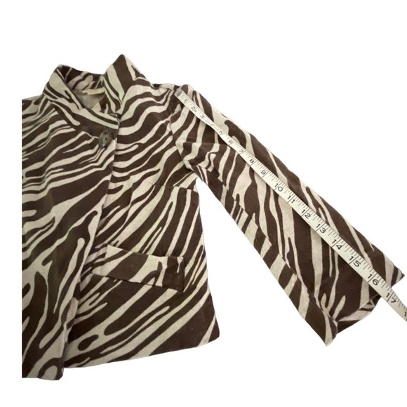 Michael Kors Brown & Tan Animal Zebra Print Swing Linen Cropped Jacket Size 4 - Picture 8 of 9